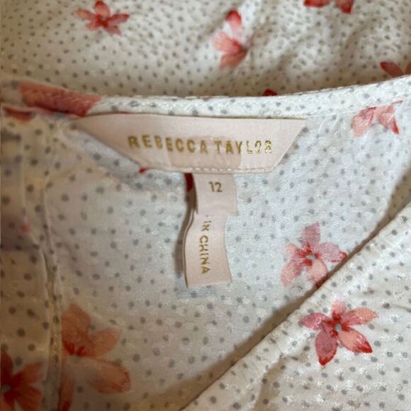 Rebecca Taylor Silk Blend Sleeveless Ruffle Top White Dot Floral Size 12 - Picture 9 of 11